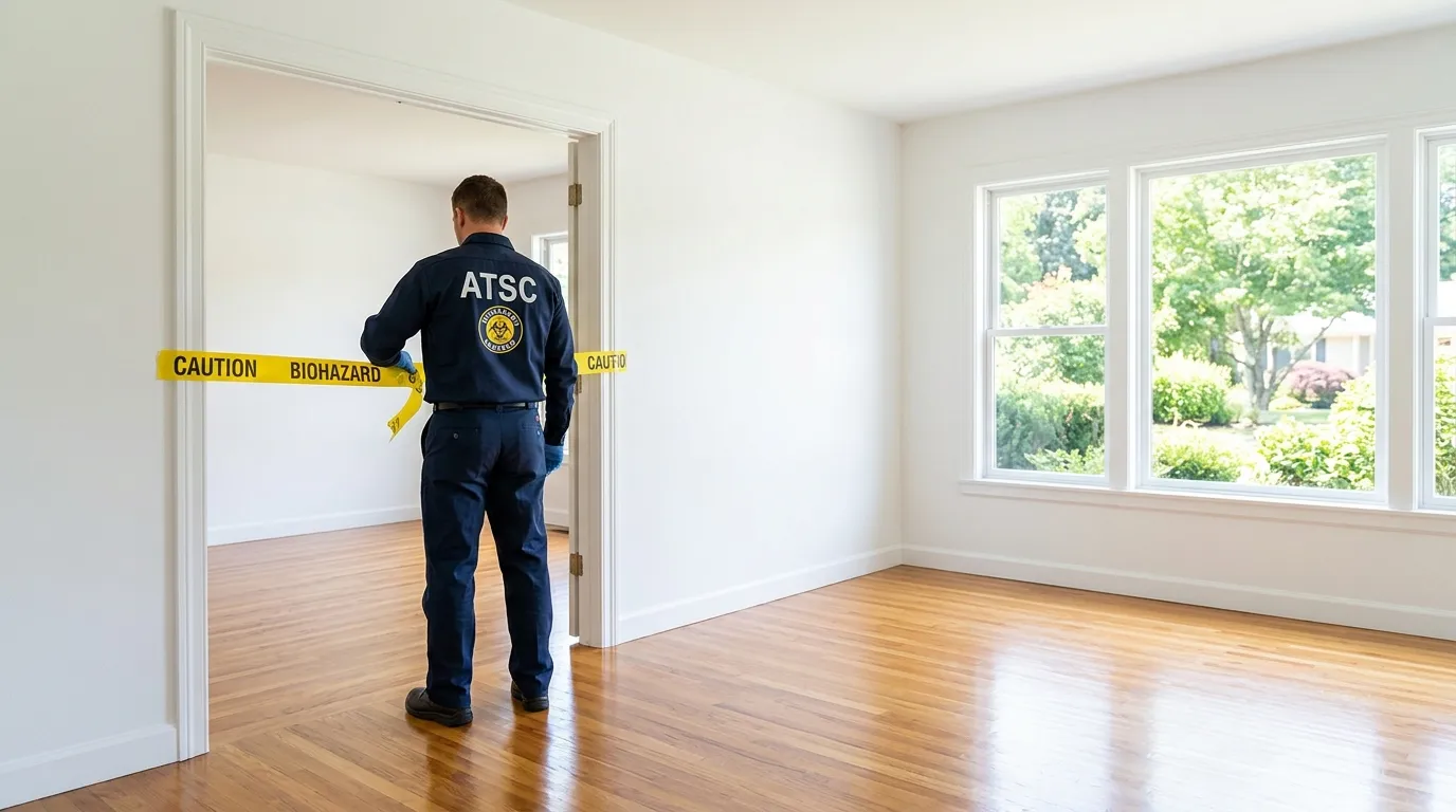 Certified biohazard cleanup crew performing Trauma Scene Cleanup in Branford Center